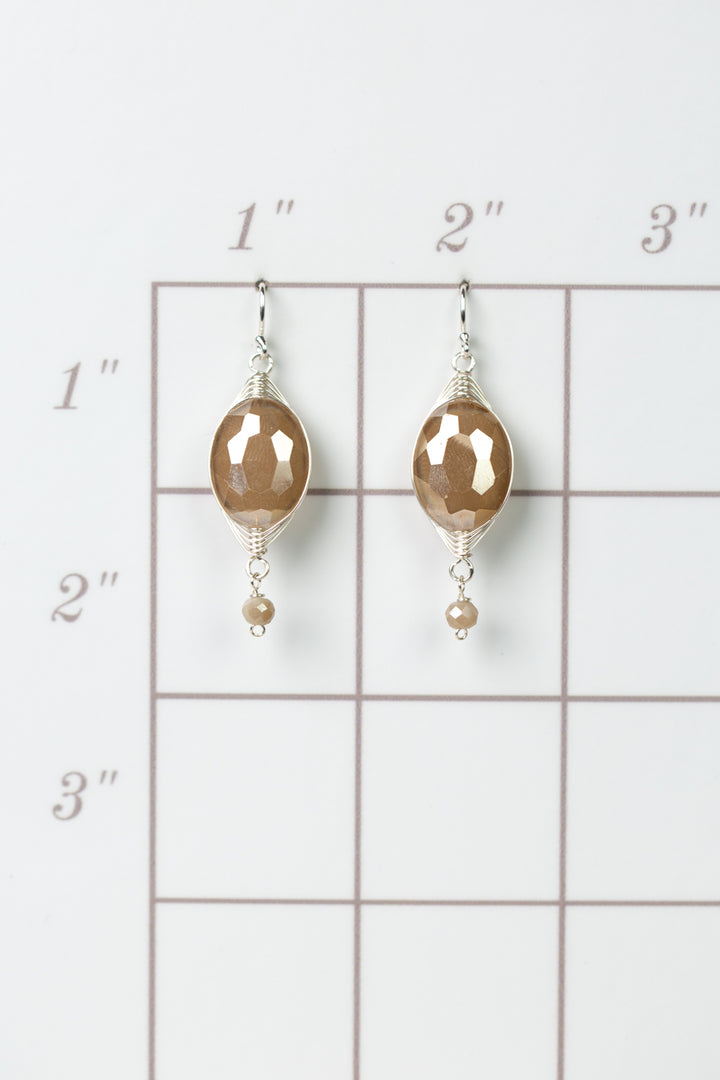 Herringbone Gold Oblong Crystal Dangle Earrings