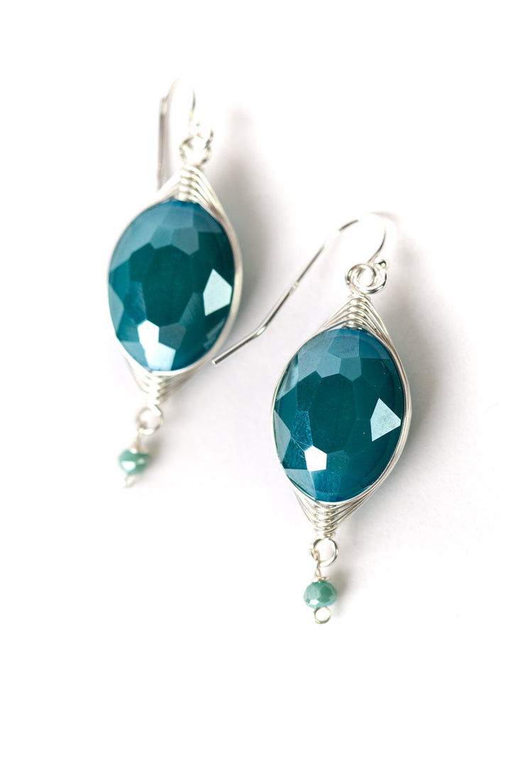 Herringbone Opaque Turquoise Crystal Herringbone Earrings