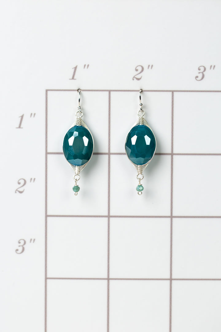 Herringbone Opaque Turquoise Crystal Herringbone Earrings