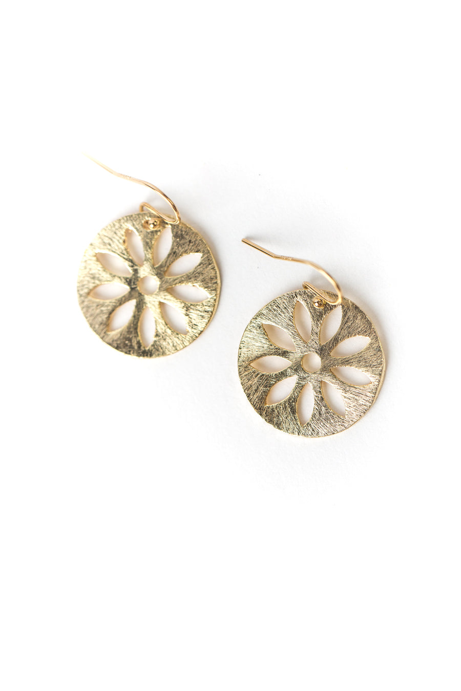 Long hotsell Brushed Gold Disk Earrings