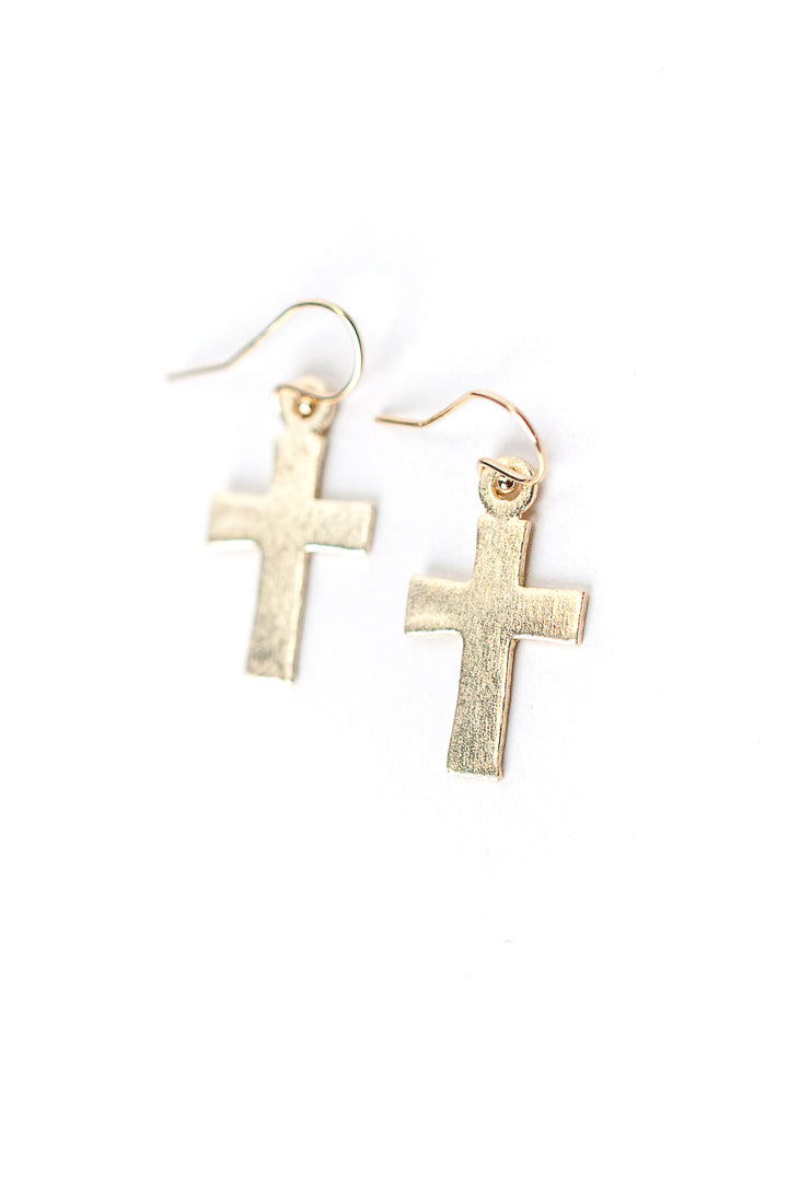 Brushed Gold Cross Earrings