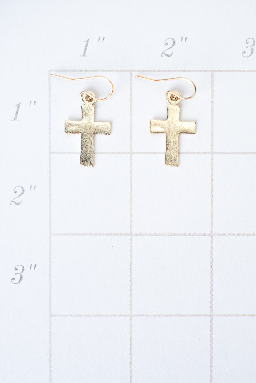 Brushed Gold Cross Earrings