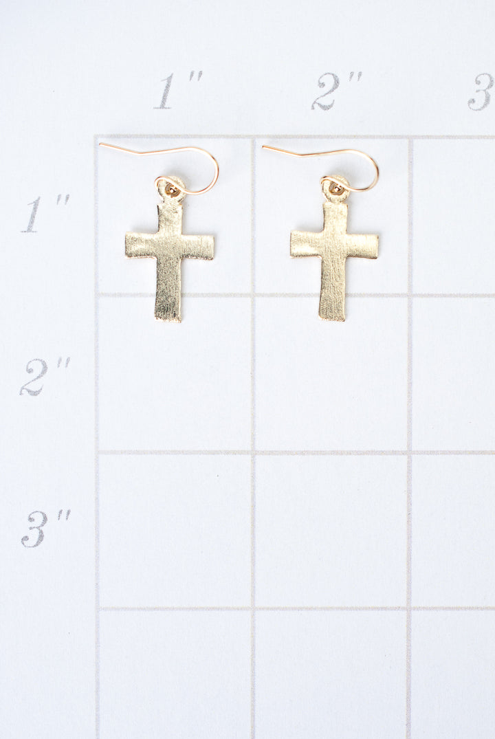 Brushed Gold Cross Earrings