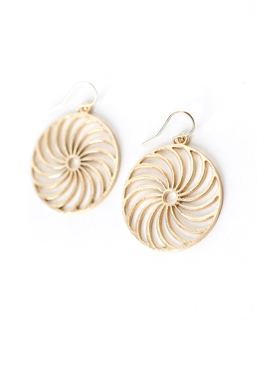 Brushed Gold Circle Swirl Earrings