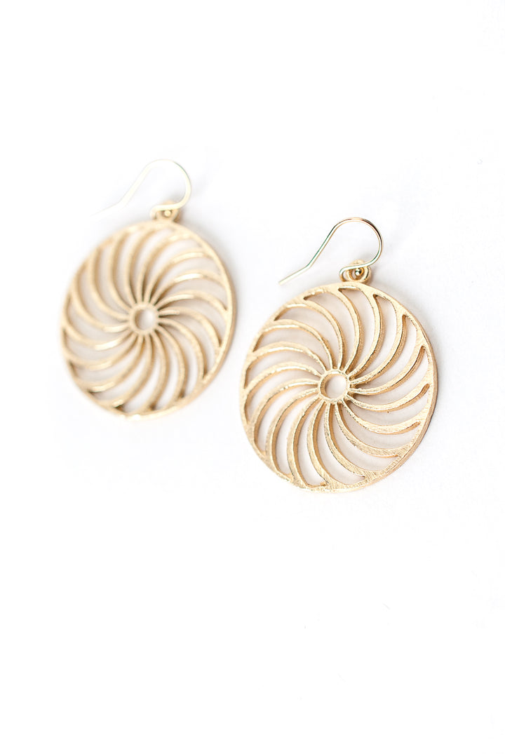 Brushed Gold Circle Swirl Earrings