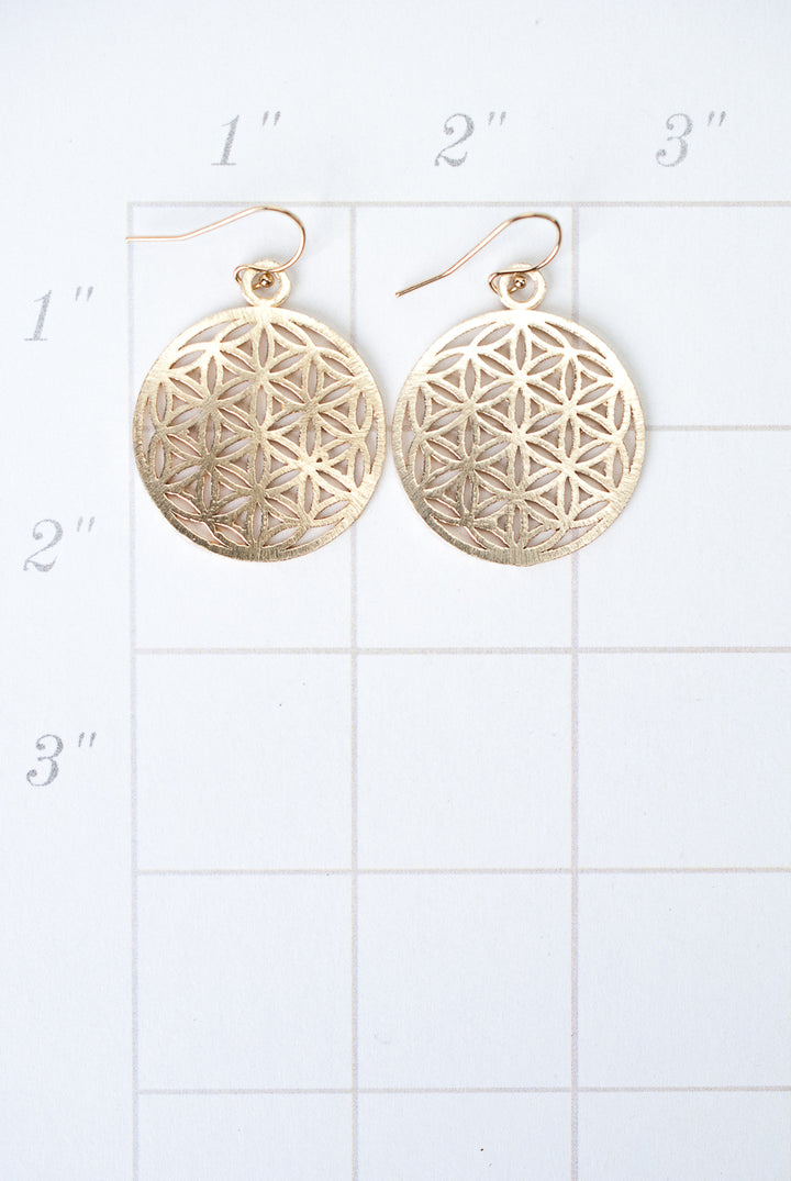 Brushed Gold Flower Of Life Sacred Geometry Earrings