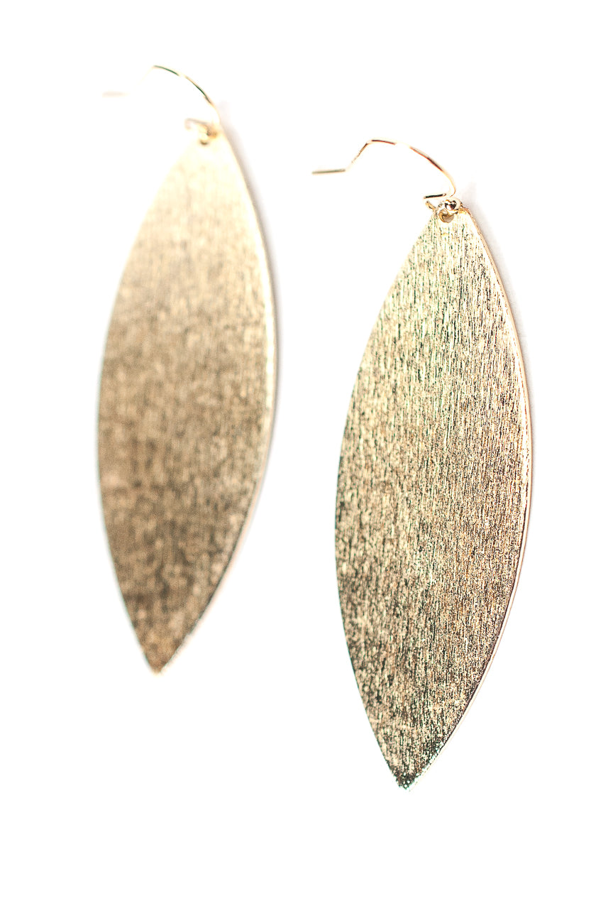 Brushed Gold Pointed Oval Earrings