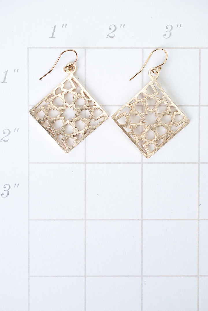 Brushed Gold Diamond Star Earrings