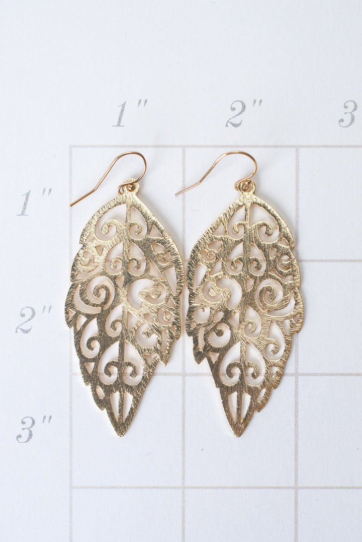 Brushed Gold Feather Earrings