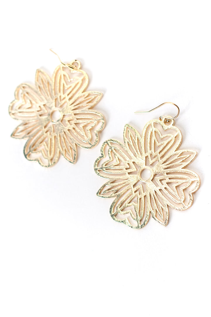 Brushed Gold Large Flower Earrings