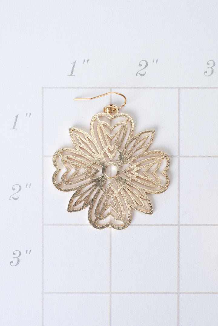Brushed Gold Large Flower Earrings