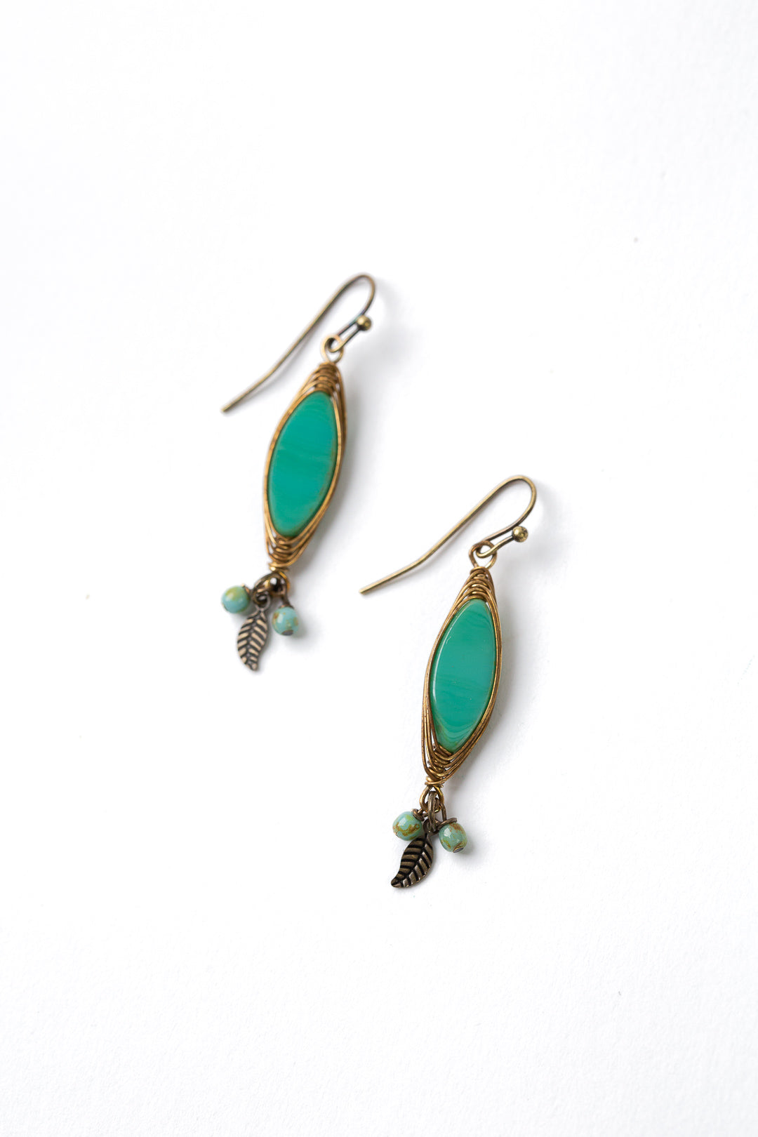 Rustic Creek Green Czech Glass Herringbone Earrings Anne Vaughan Designs 4269