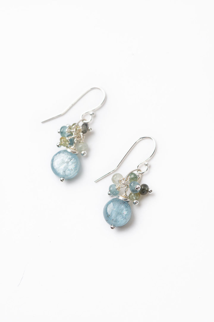 Ripple Kyanite, Silver Cluster Earrings