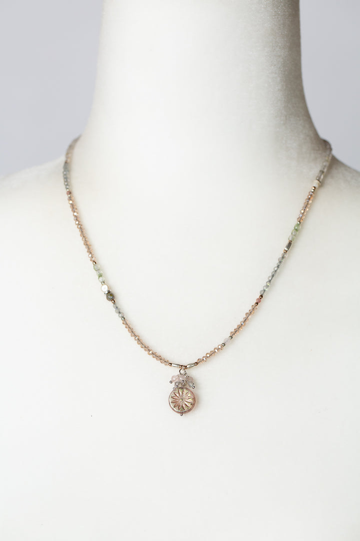 Rosebud 18-20" Labradorite, Pink Aquamarine With Czech Glass Coin Collage Necklace