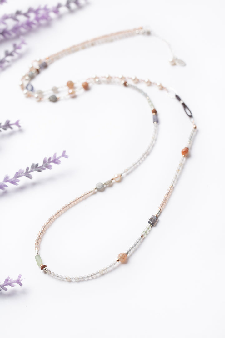 Rosebud 35.5-37.5" Sunstone, Iolite, Labradorite Collage Necklace