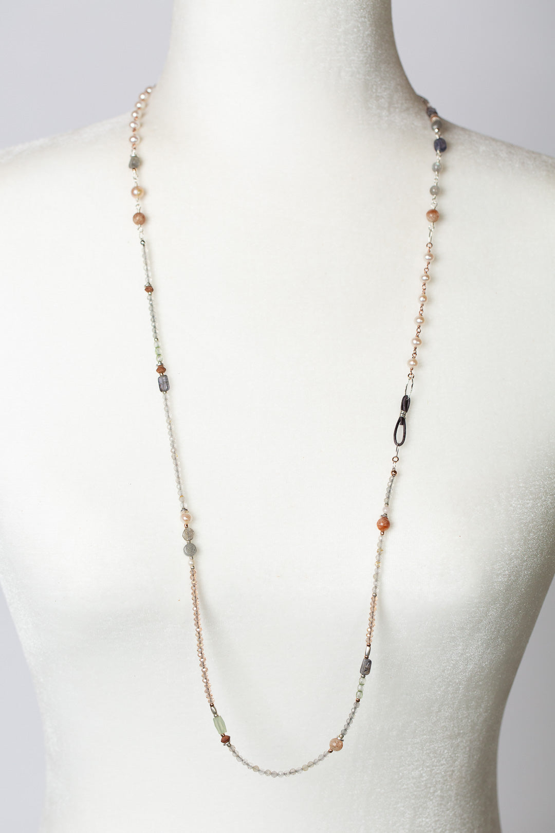 Rosebud 35.5-37.5" Sunstone, Iolite, Labradorite Collage Necklace