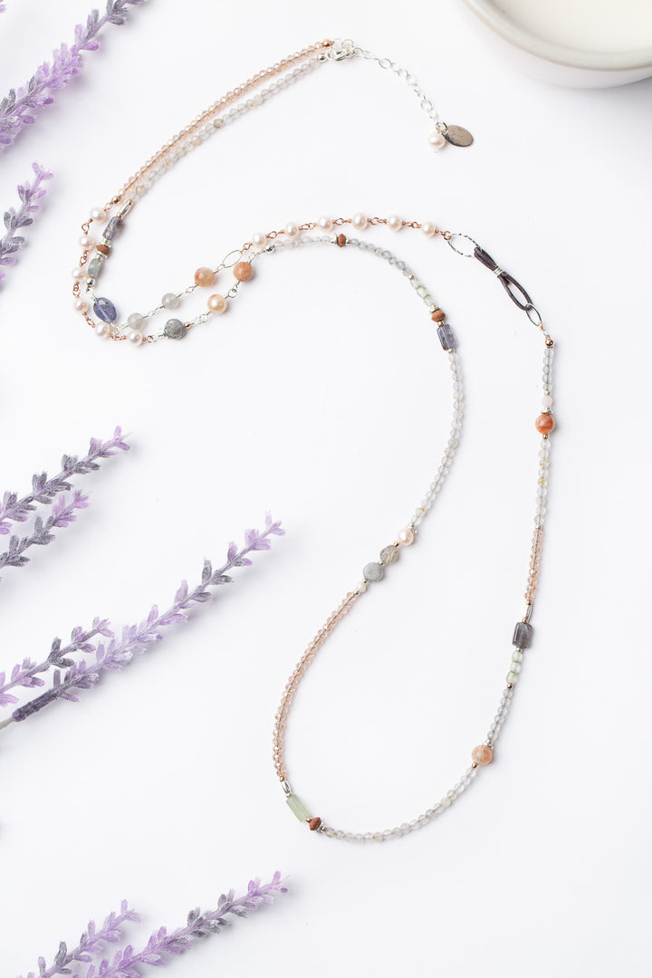 Rosebud 35.5-37.5" Sunstone, Iolite, Labradorite Collage Necklace