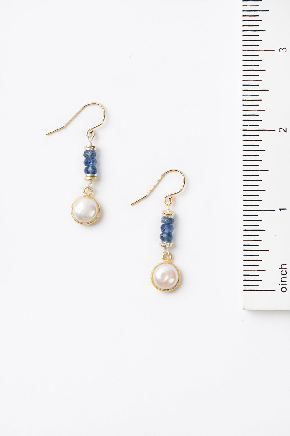 Seaside Iolite, Freshwater Pearl Large Bezel Dangle Earrings