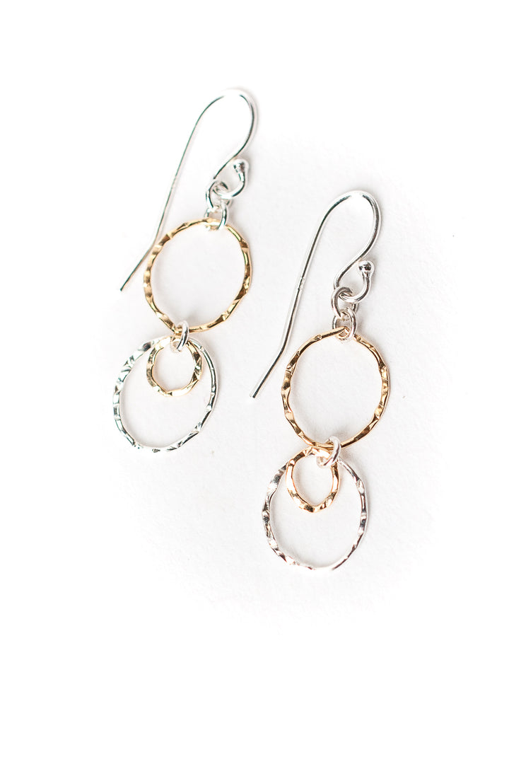 Seaside Fine Silver and Gold Drop Hoop Earrings