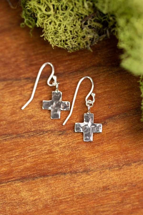 Sentiment Simple Sterling Cross Earrings
