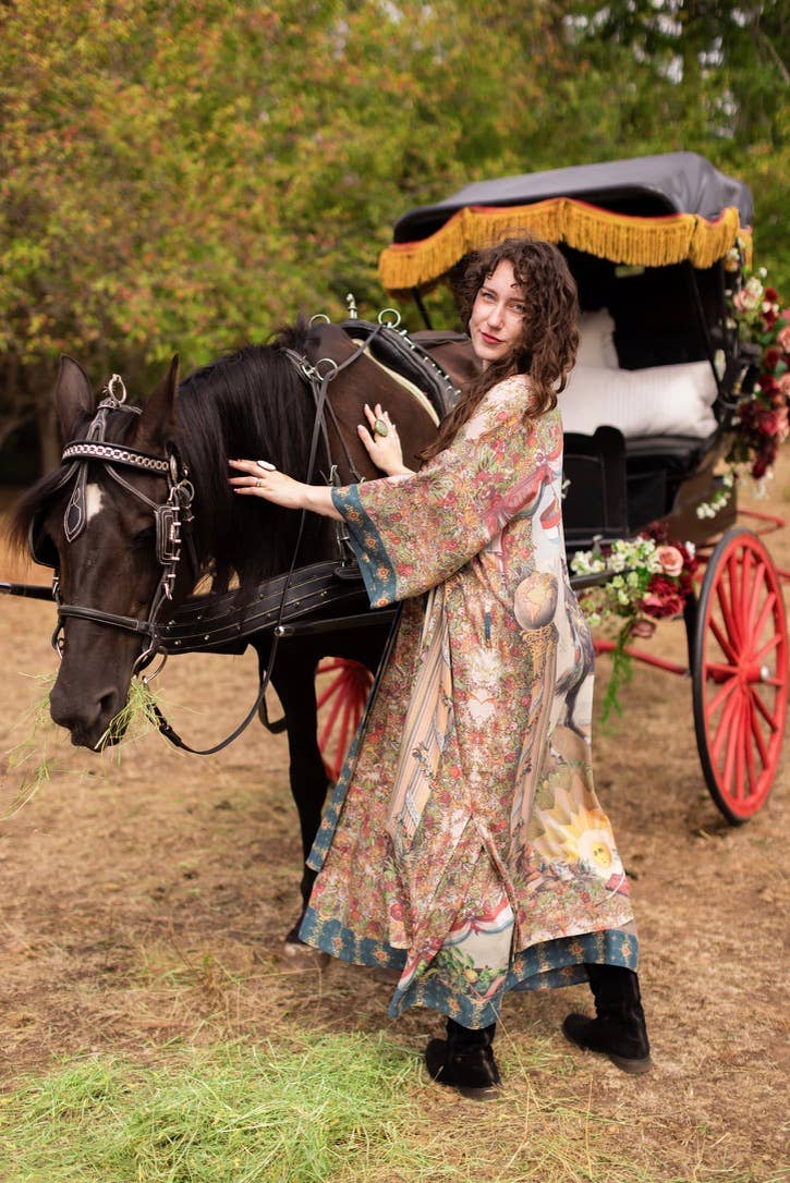 Love Revolution Opera Duster Kimono Robe w/ horse & florals