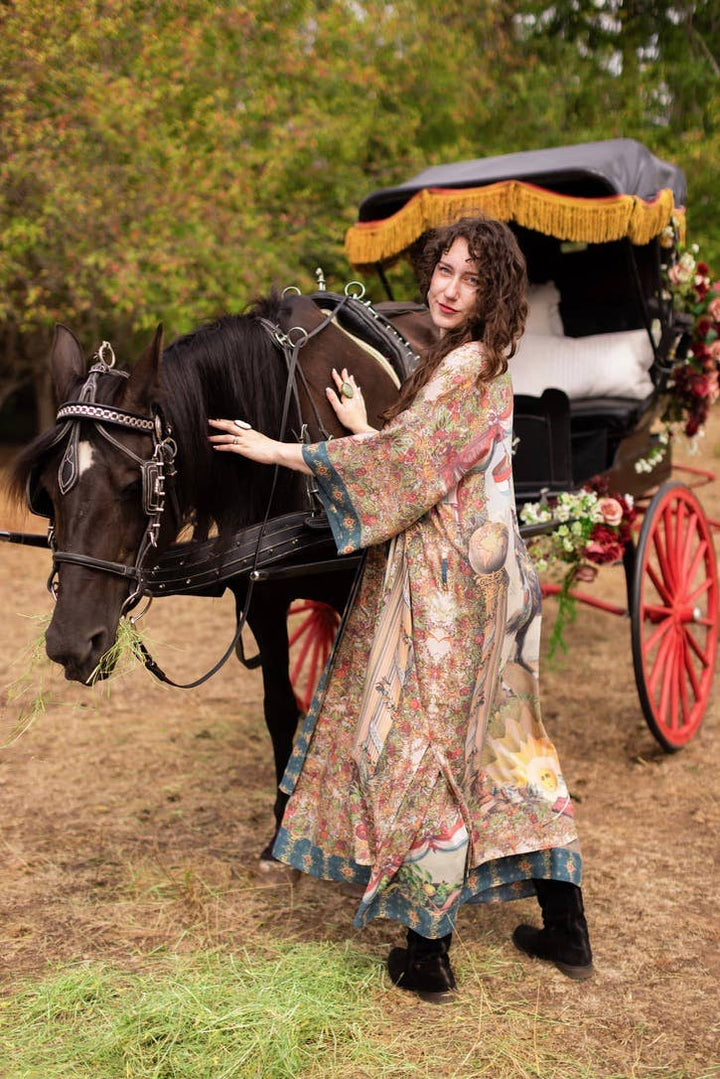 Love Revolution Opera Duster Kimono Robe w/ horse & florals