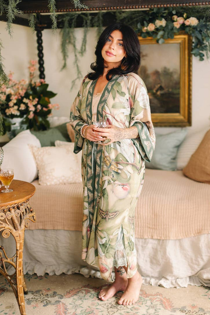 Fleur De Soleil Opera Duster Kimono Robe w/ Florals