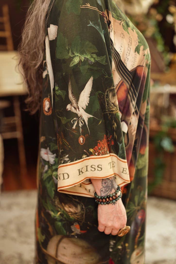 Labour of Love Opera Duster Kimono Robe w/ florals & violin