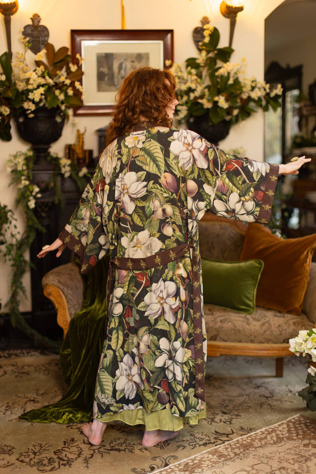Fleur De Lune Opera Duster Kimono Robe w/ Florals & Bees