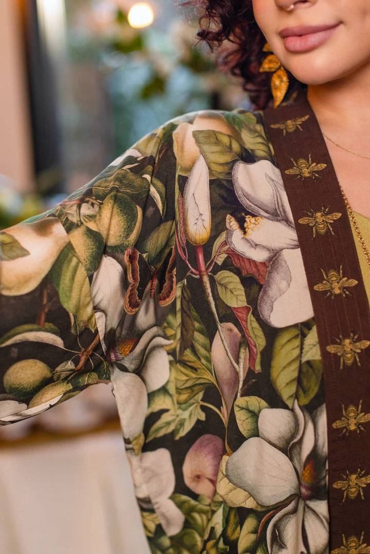 Fleur De Lune Pixie Duster Crop Kimono w/ Florals & Bees