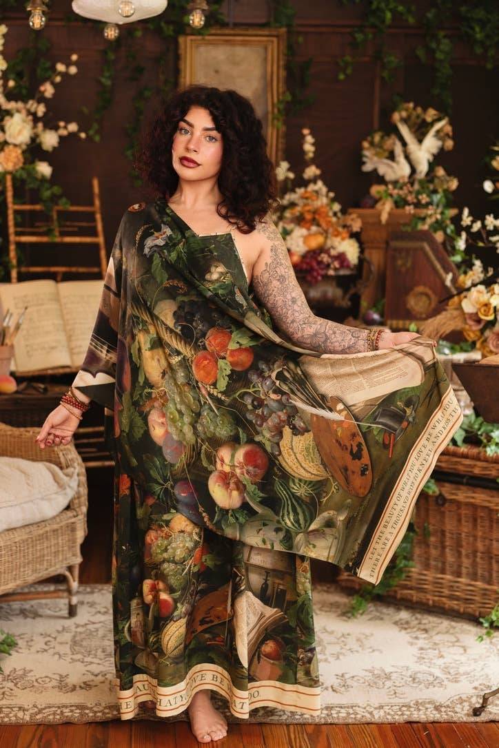 Labour of Love Bohemian Scarf w/ Florals, birds & violin