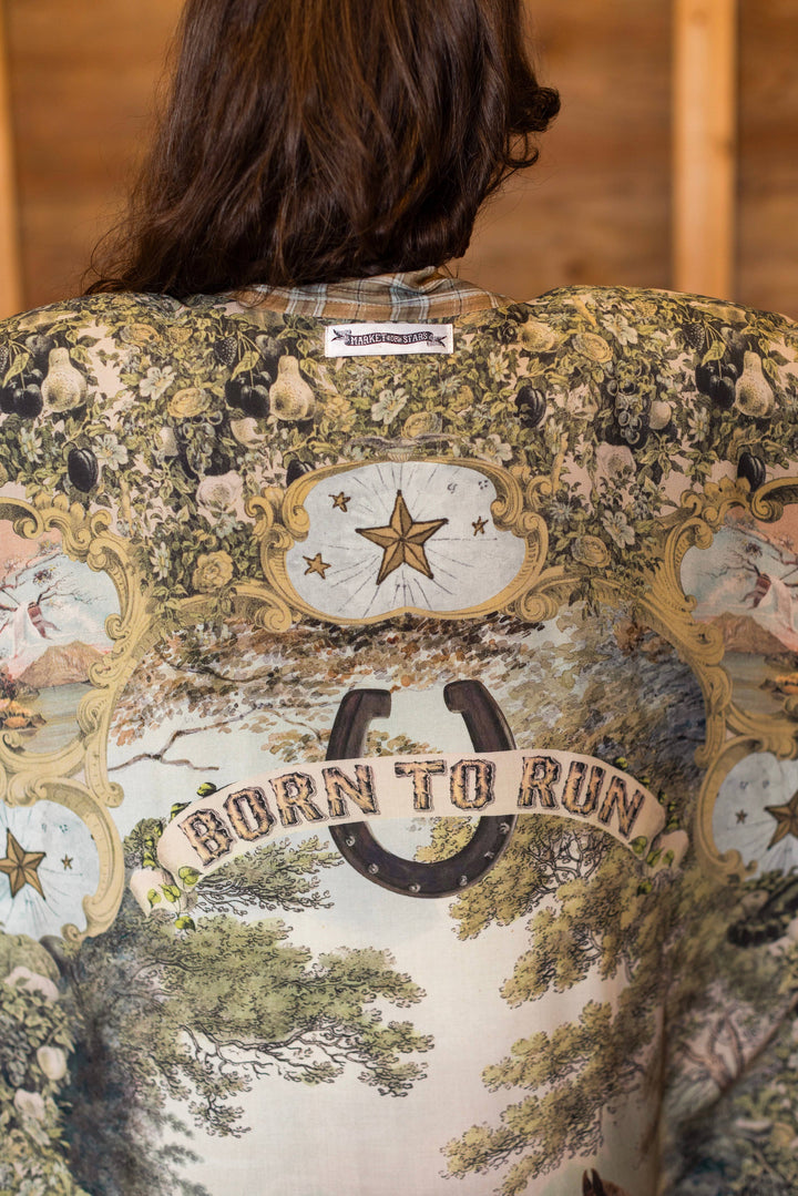Born to Run Opera Duster Kimono Robe w/ Horse & Flower Print
