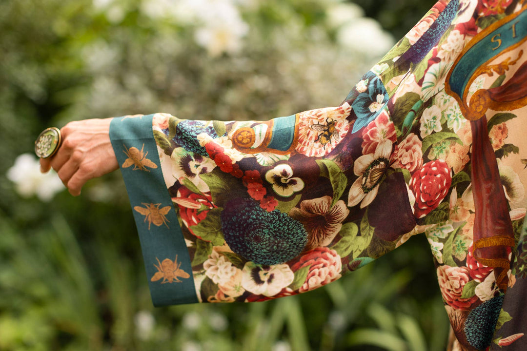 Stay Gold Pixie Duster Cropped Kimono w/ Rabbits and Bees