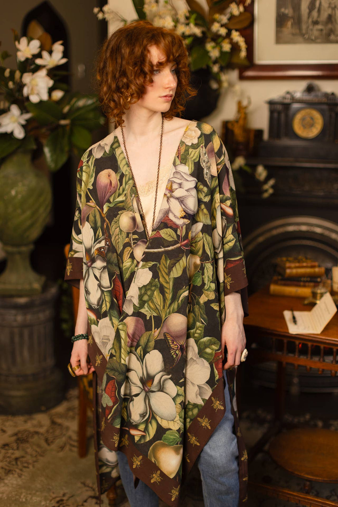 Fleur De Lune Goddess Starduster Kimono w/ Florals & Bees