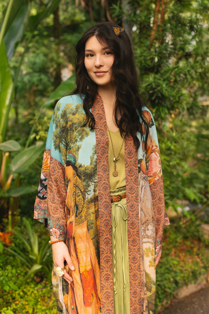 Secret Garden Opera Duster Kimono Robe w/ Swan, Fan