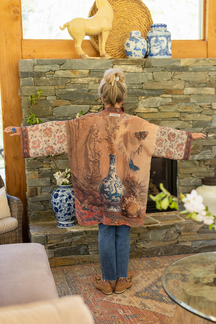The Storyteller Matinée Duster Kimono w/ Sunflowers, Pottery