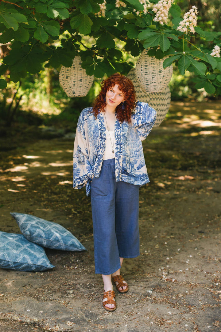 Let The Light In Pixie Duster Cropped Kimono w/ Delft Print