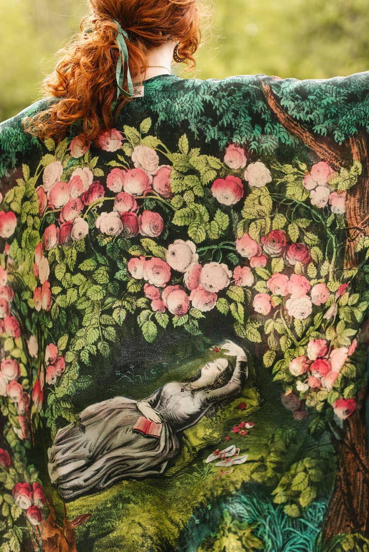 The Daydreamer Goddess Duster Kimono w/ Roses & Rabbits