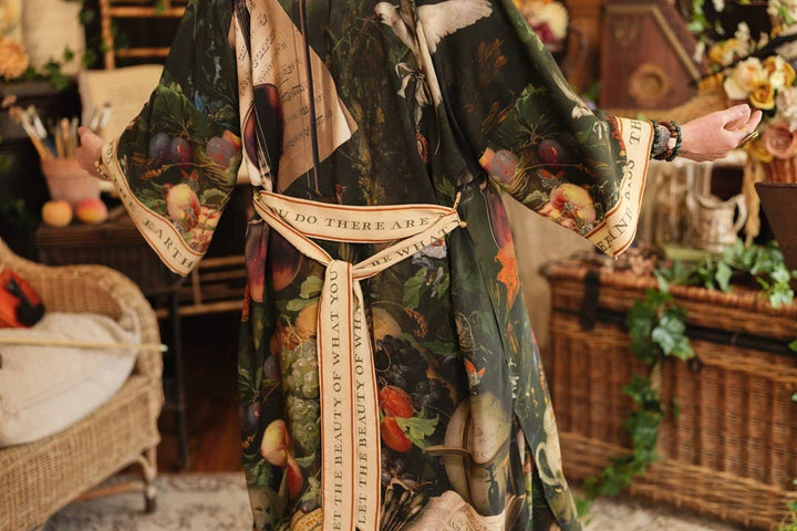 Labour of Love Opera Duster Kimono Robe w/ florals & violin