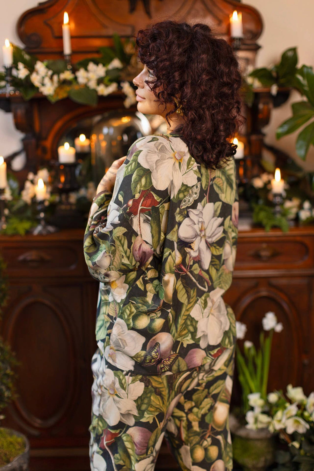 Fleur De Lune Pixie Duster Crop Kimono w/ Florals & Bees