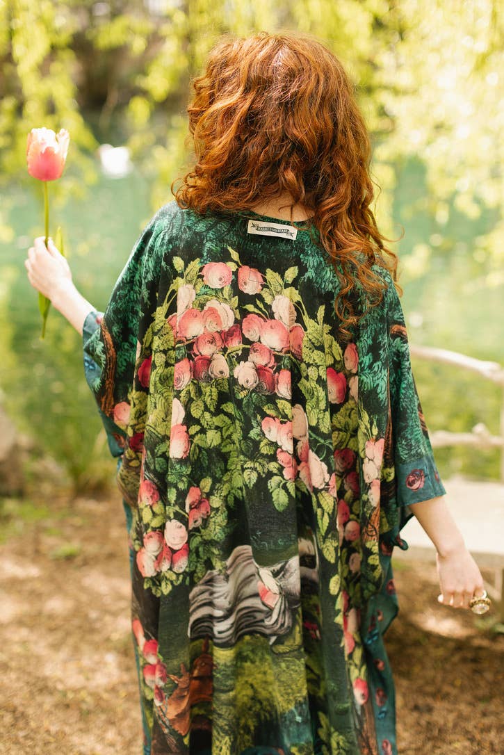 The Daydreamer Goddess Duster Kimono w/ Roses & Rabbits