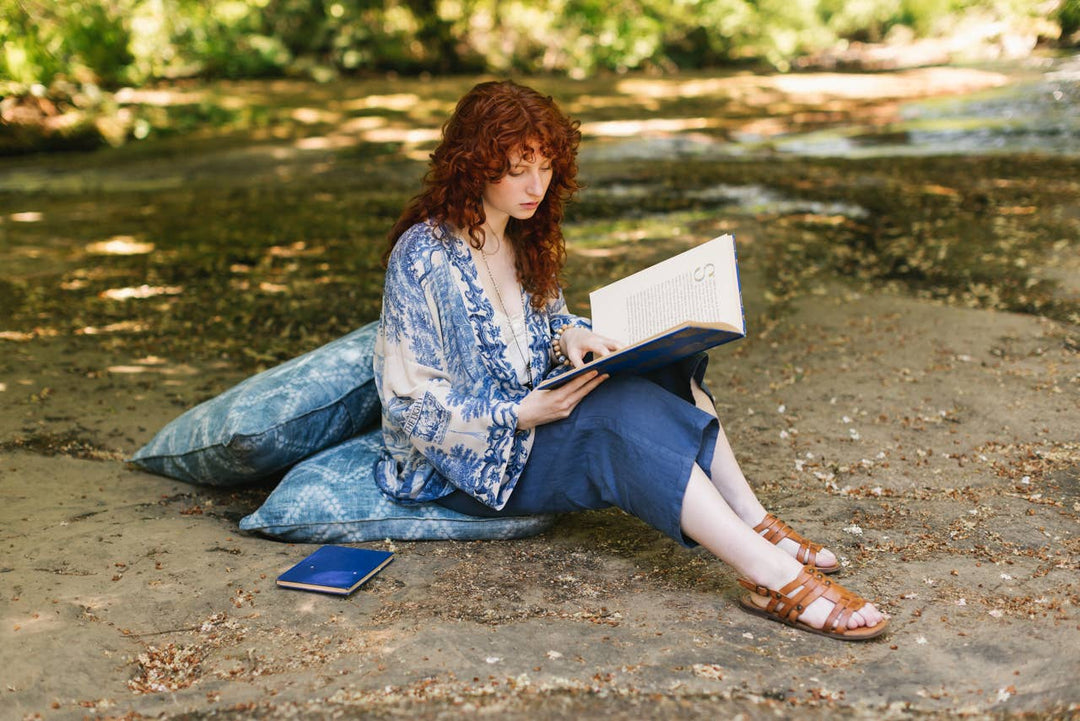 Let The Light In Pixie Duster Cropped Kimono w/ Delft Print
