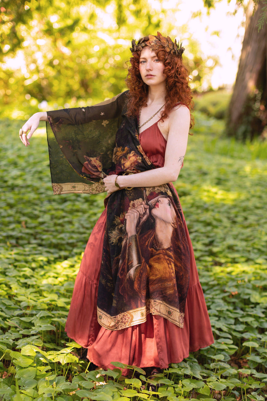 The Messenger Scarf with Joan of Arc, Florals & Fox