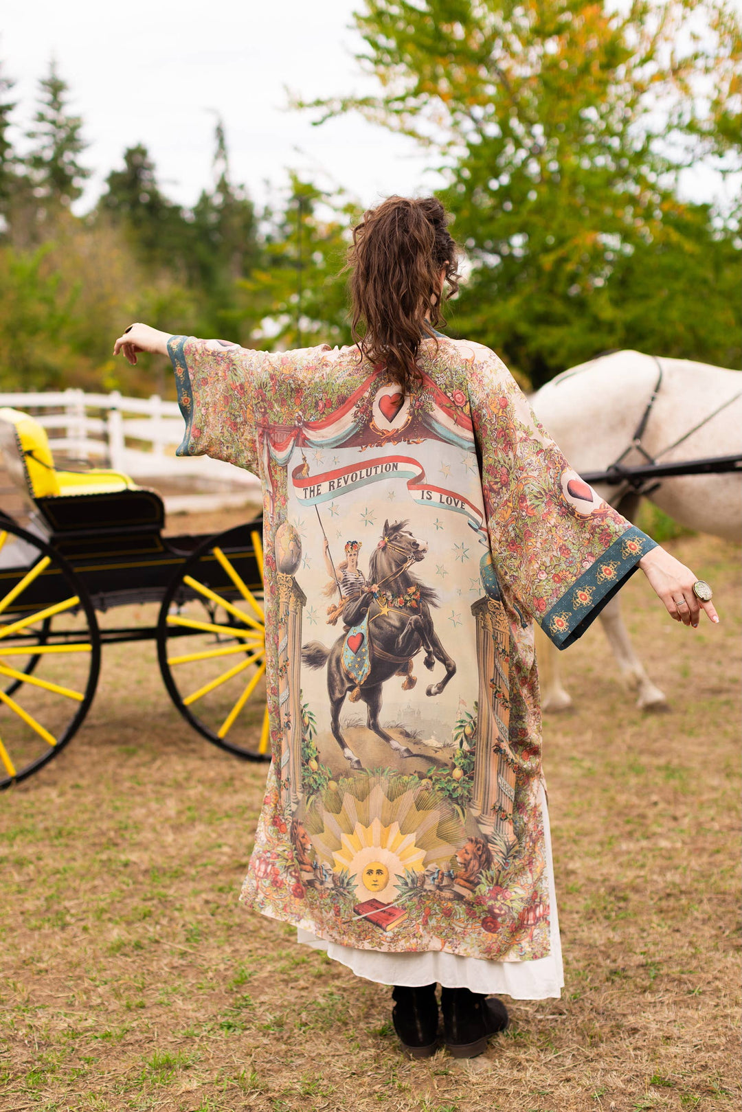 Love Revolution Opera Duster Kimono Robe w/ horse & florals