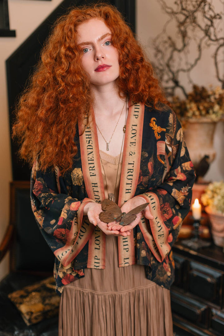 Heart of Gold Pixie Duster Crop Kimono w/ Sacred Heart