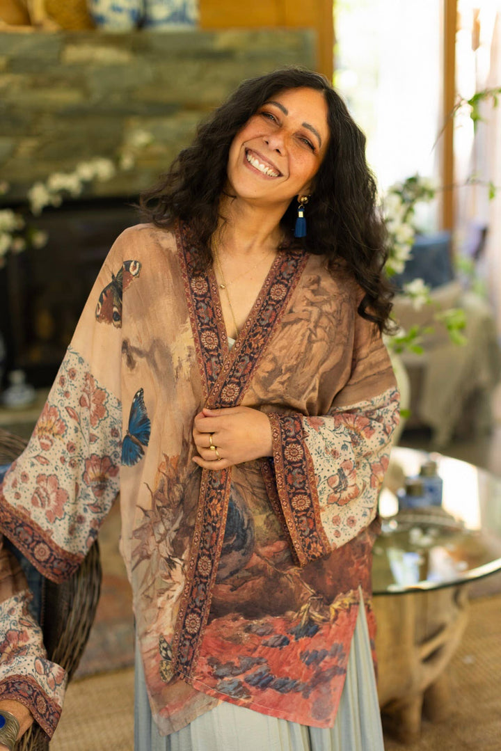 The Storyteller Matinée Duster Kimono w/ Sunflowers, Pottery
