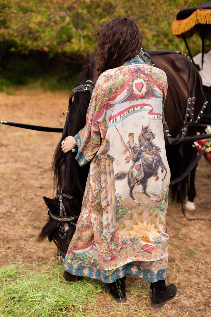 Love Revolution Opera Duster Kimono Robe w/ horse & florals