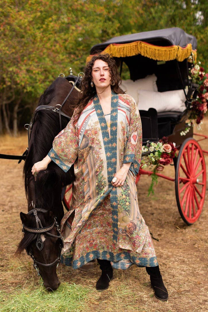 Love Revolution Opera Duster Kimono Robe w/ horse & florals