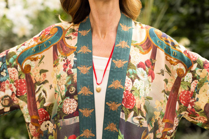Stay Gold Pixie Duster Cropped Kimono w/ Rabbits and Bees
