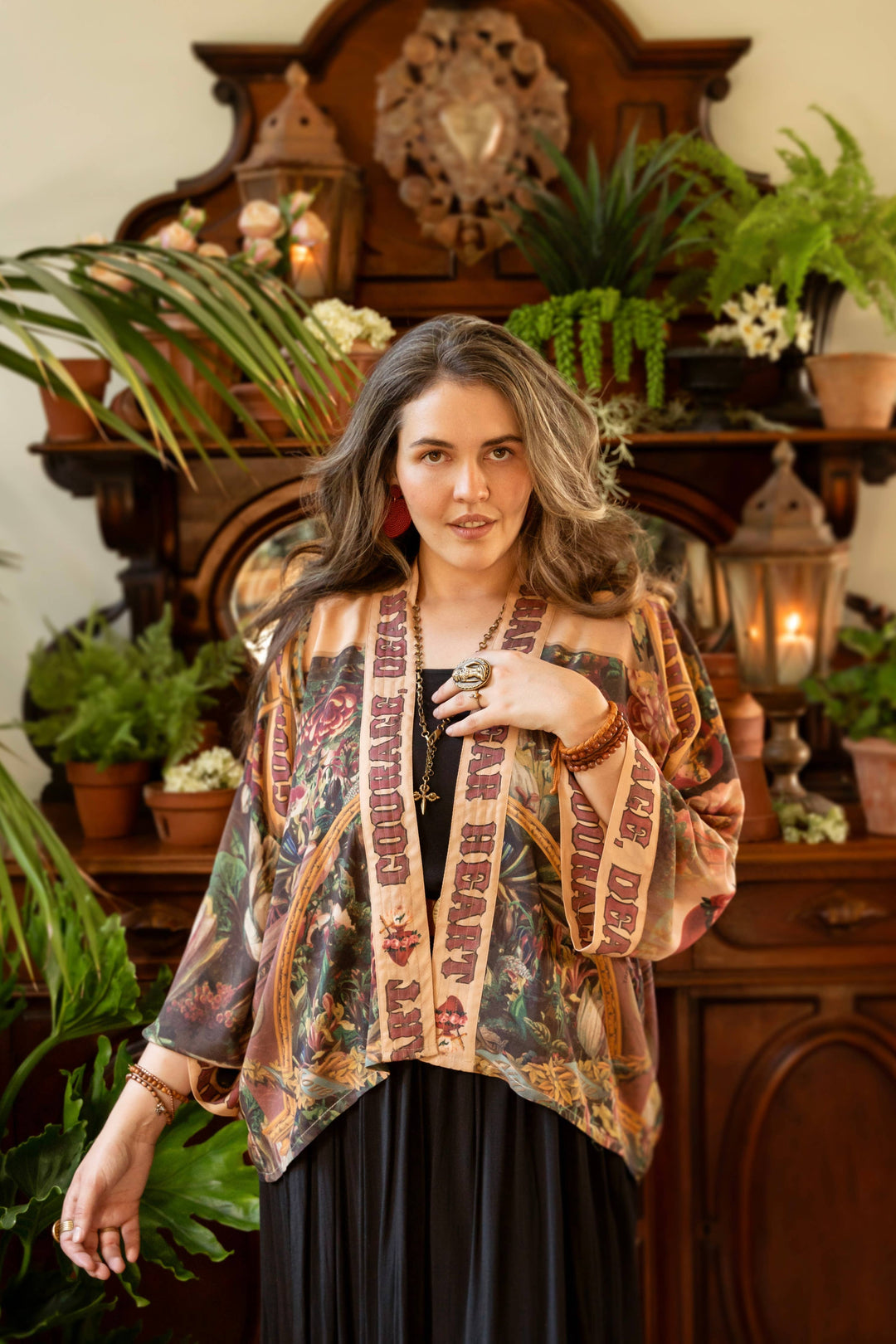 Courage Dear Heart Pixie Duster Crop Kimono w/ Sacred Heart